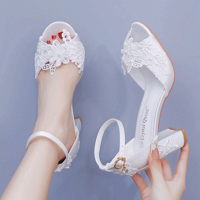 Wedding Shop - Women White Silk High Heels Summer