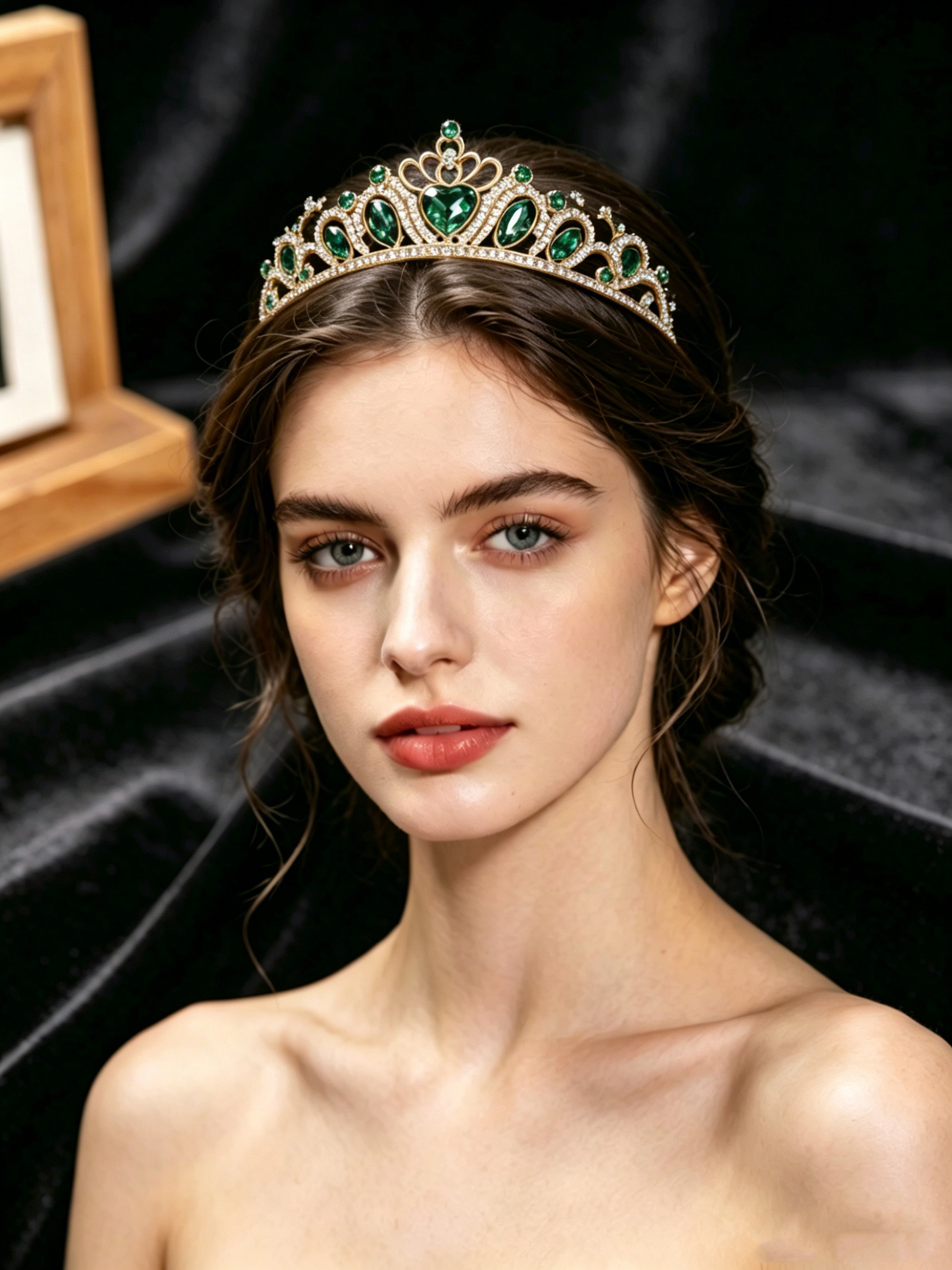 Wedding Shop - Retro Heart-Shaped Emerald Green Rhinestone Crown