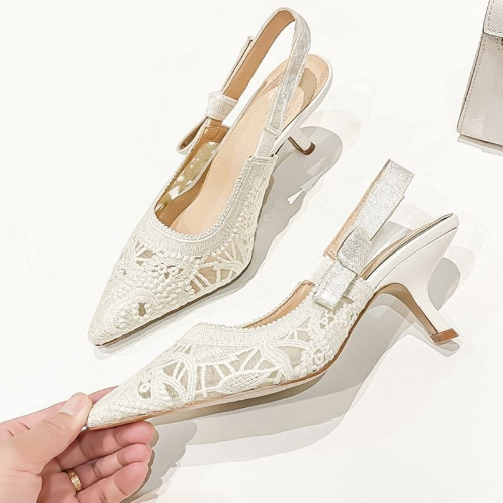 Wedding Shop - Genuine Leather High Heel Sandals Fabric